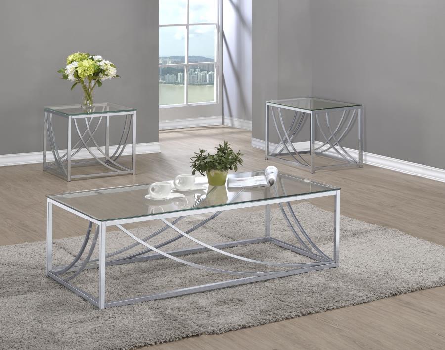 Lille - Glass Top Coffee And End Table Set Pearl Silver 2 Pc. Coffee Table, End Table