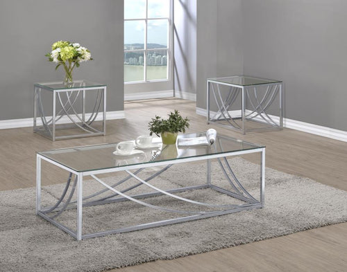 Lille - Glass Top Coffee And End Table Set Pearl Silver 3 Pc. Coffee Table, 2 End Tables