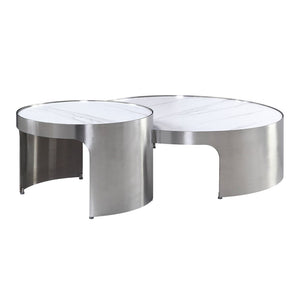 Abilene - Nesting Coffee Table Set - Marble Top & Brush Silver
