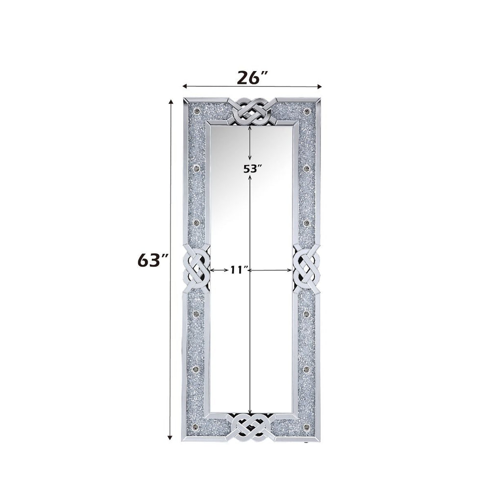 Noralie - 63" Rectangular Floor Mirror With Faux Diamonds - Mirrored
