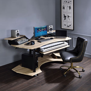 Eleazar - Music Recording Studio Desk Natural Oak 70"W x 39"D x 36"H