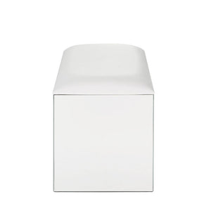 Nysa - Vanity Stool - Ivory Synthetic Leather , Mirrored & Faux Crystals