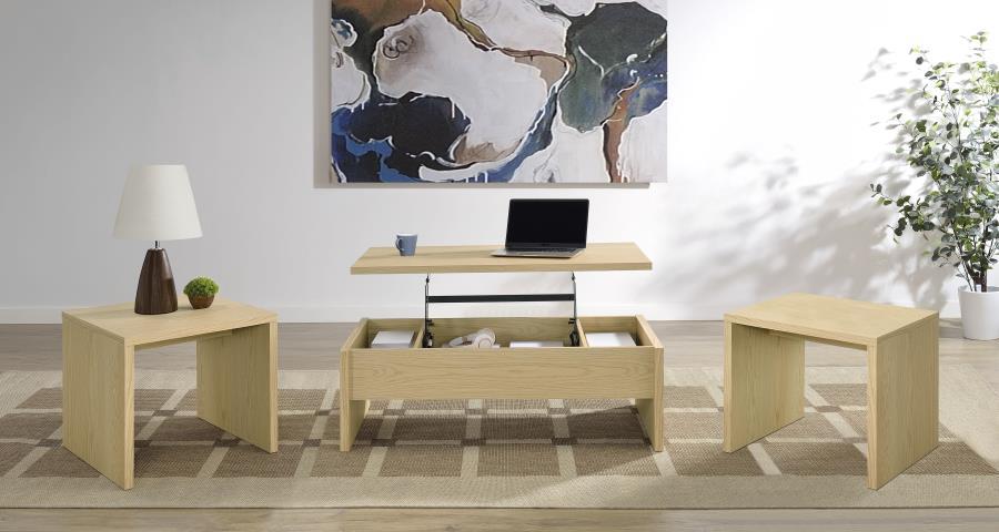 Canoga - Lift Top Cocktail Coffee Table Set - Light Oak Light Brown 2 Pc. Coffee Table, End Table
