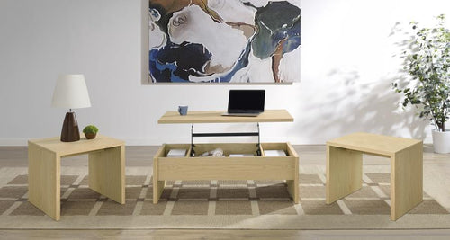 Canoga - Lift Top Cocktail Coffee Table Set - Light Oak Light Brown 3 Pc. Coffee Table, 2 End Tables