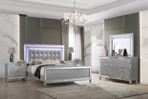 Valentino - Bedroom Set Gray 5 Pc. Bed, Dresser, Mirror, 2 Nightstands King