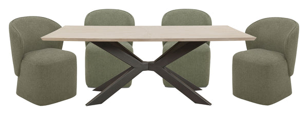 Crossings - Monaco Rectangular Dining Table With 4 Upholstered Chairs - Solid Mango / Green