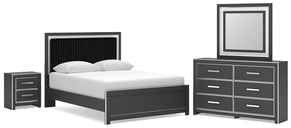 Zuraleus - 4 Pc. - Queen Upholstered Bed With Roll Slats, Dresser, Mirror And Nightstand - Black
