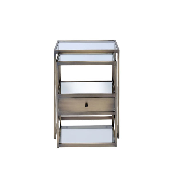 Enca - Nesting Table Set - Clear Glass & Antique Brass