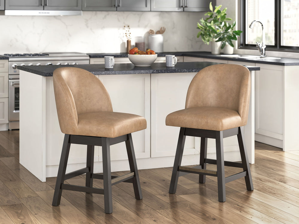 Neymorton - Upholstered Swivel Faux Leather Barstool (Set of 2) - Dark Grayish Brown