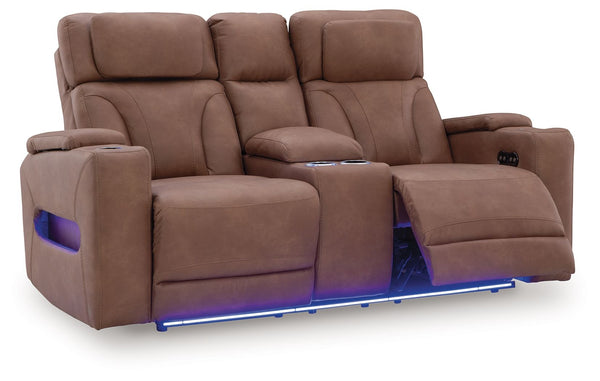 Clean-Slate - Caramel - Power Reclining Loveseat With Console / Adj Headrest