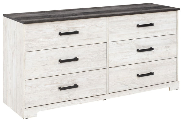 Shawburn - White / Black / Gray - Six Drawer Dresser - Pewter-tone pulls