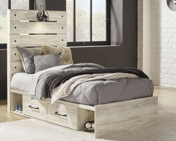 Cambeck - Panel Bed Beige Twin Side Storage