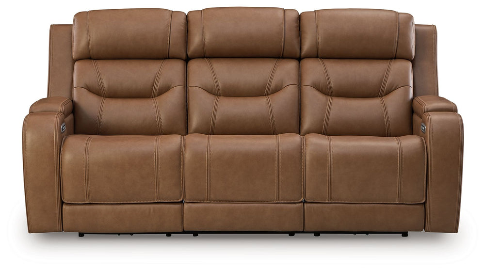 Knightington - Power Reclining Sofa With Audio Seating Light Brown