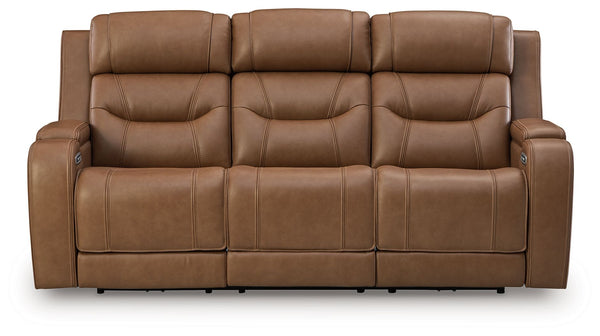 Knightington - Power Reclining Sofa With Audio Seating Light Brown