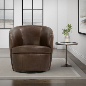 Barolo - 100% Italian Leather Swivel Club Chair (Set of 2)
