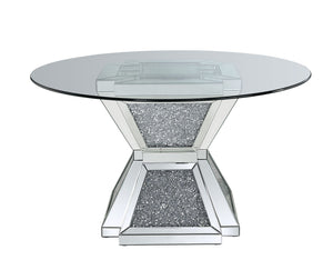 Noralie - 31" Dining Table - Clear Glass, Mirrored & Faux Diamonds