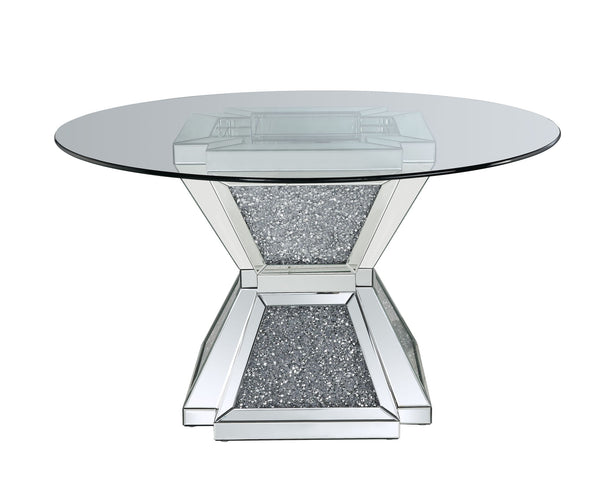 Noralie - 31" Dining Table - Clear Glass, Mirrored & Faux Diamonds