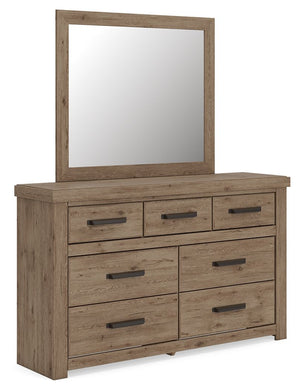Oliandon - 3 Pc. - Queen Panel Storage Bed, Dresser And Mirror - Light Brown