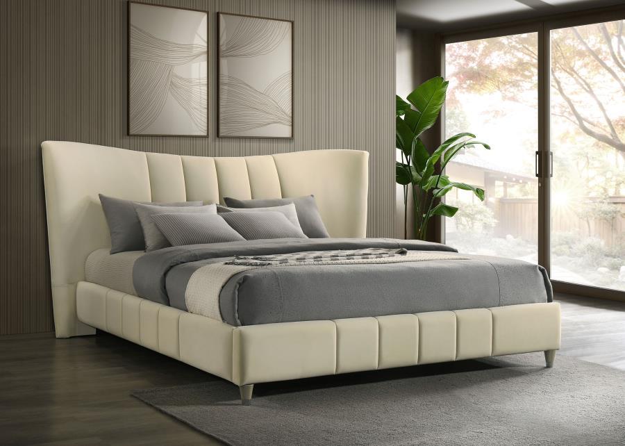 Evelyn - Upholstered Panel Platform Bed Beige