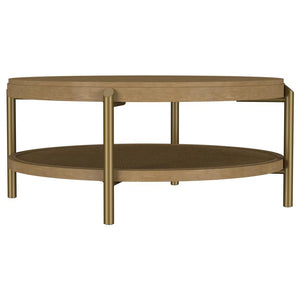 Arini - Round Coffee Table With Storage Shelf Light Brown