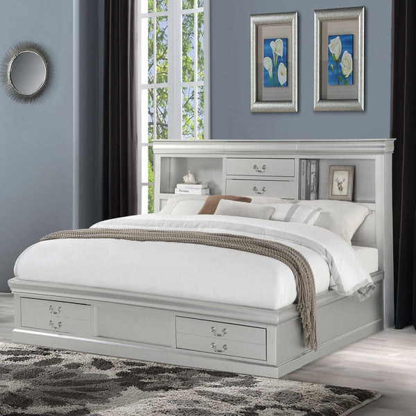 Louis Philippe III - Bed w/Storage Platinum Queen