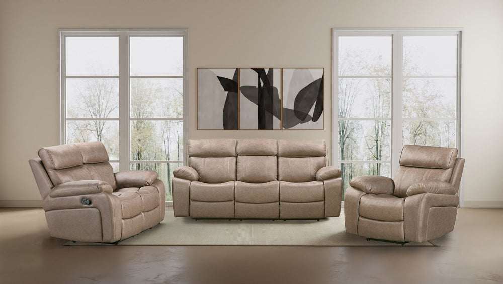 Theon - Manual Glider Reclining Sofa Set Dark Brown 3 Pc. Sofa, Loveseat, Recliner