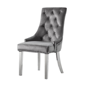 Satinka - Side Chair (Set of 2) - Gray Fabric & Mirrored Silver