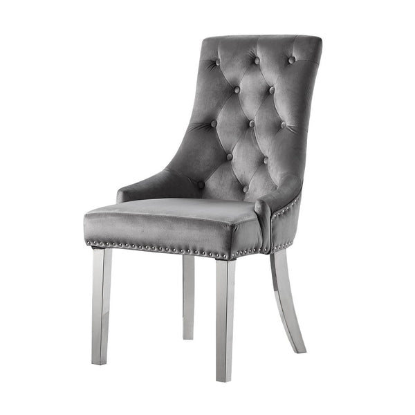 Satinka - Side Chair (Set of 2) - Gray Fabric & Mirrored Silver
