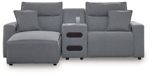 ModMax II - Salt And Pepper - Reclining Sectional Gray 3 Pc. Left Arm Facing Chaise Power Reclining Sectional With Audio Console