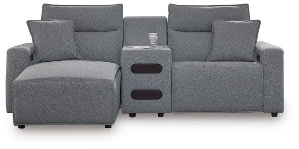 ModMax II - Salt And Pepper - Reclining Sectional Gray 3 Pc. Left Arm Facing Chaise Power Reclining Sectional With Audio Console