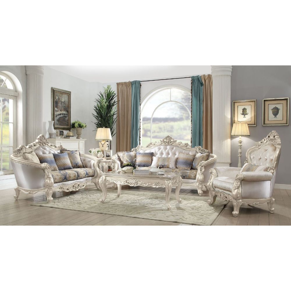 Gorsedd - Loveseat With 4 Pillows - Fabric & Golden Ivory