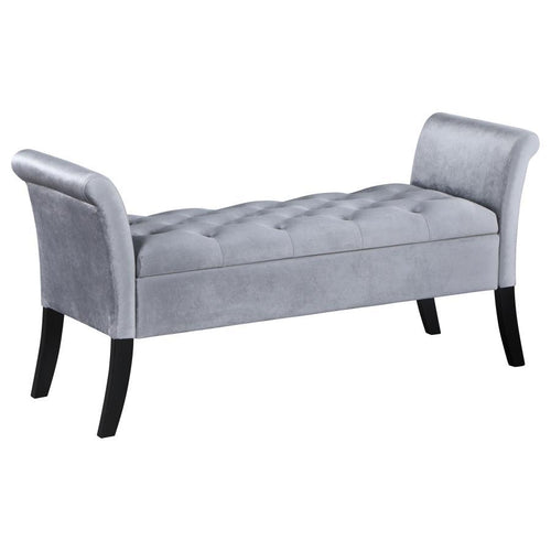 Farrah - Velvet Upholstered Rolled Arm Storage Bench Gray