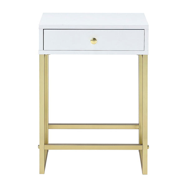 Coleen - Accent Table - White & Brass