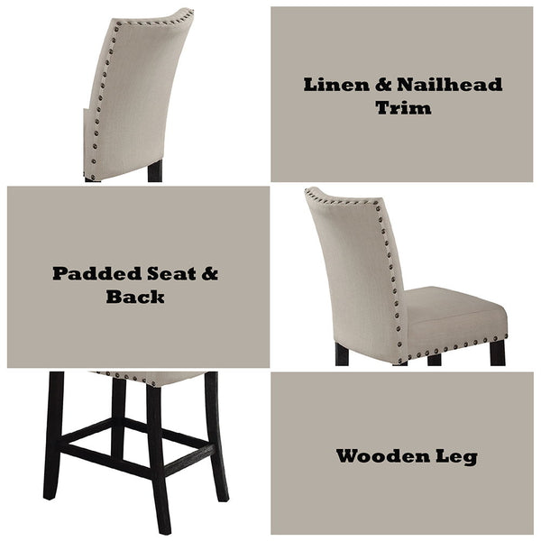 Nolan - Counter Height Chair (Set of 2) - Beige Linen & Salvage Dark Oak