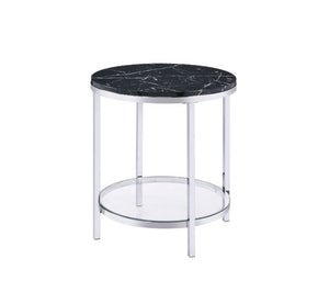 Virlana - End Table - Faux Black Marble Top & Chrome