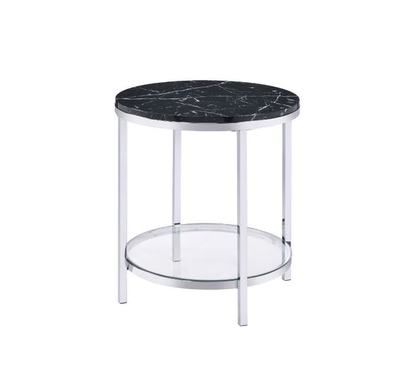 Virlana - End Table - Faux Black Marble Top & Chrome