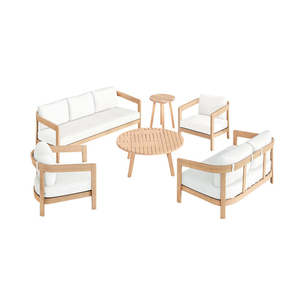 Wesley - Outdoor Patio Set Light Brown 6 Pc. Sofa, Loveseat, 2 Chairs, Coffee Table, End Table