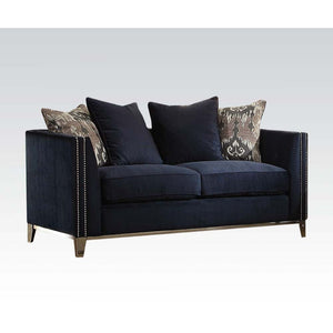 Phaedra - Loveseat With 4 Pillows - Blue Fabric