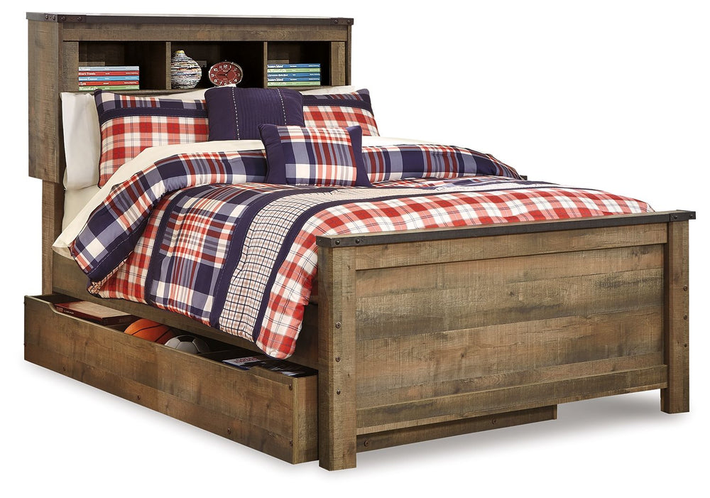 Trinell - Bookcase Storage Bed Dark Brown Full 2 Side Storage Drawers