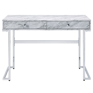Tigress - Writing Desk - White Printed Faux Marble Top & Chrome