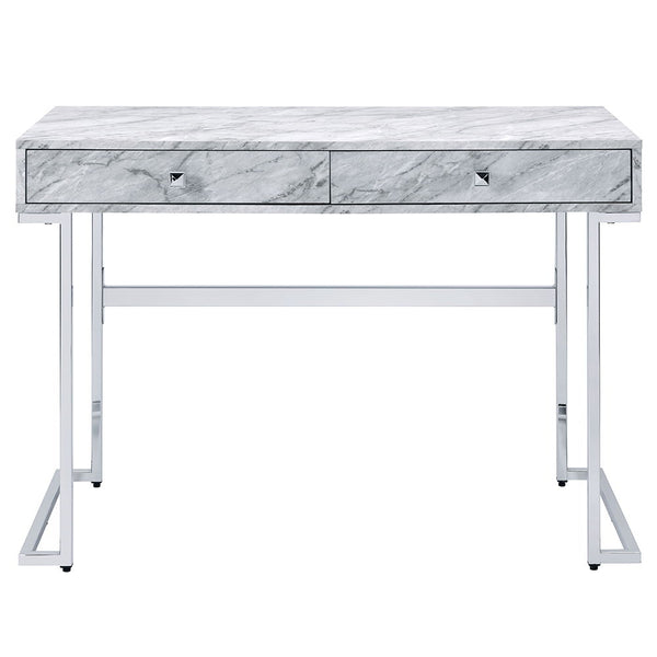 Tigress - Writing Desk - White Printed Faux Marble Top & Chrome