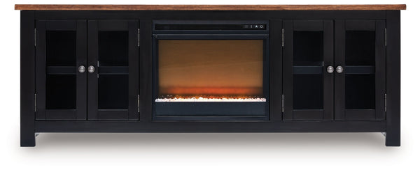 Wildenauer - 76" TV Stand With Electric Fireplace Black Faux Crystals Fireplace Insert