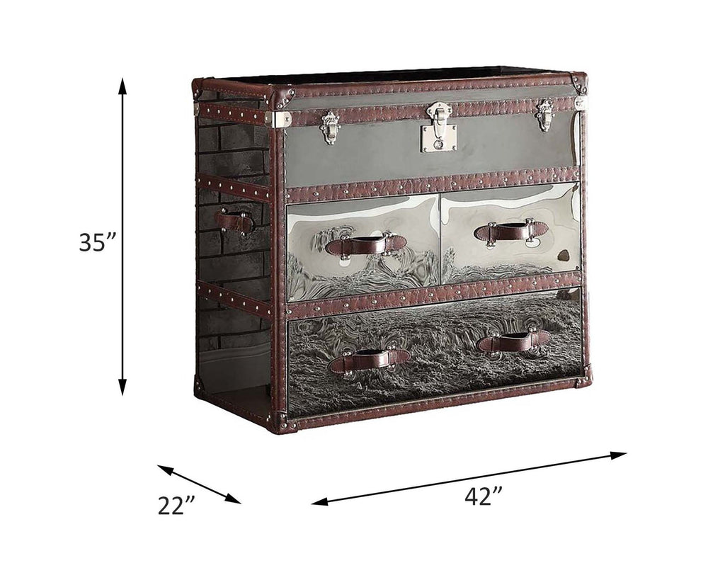 Aberdeen - Console Cabinet - Vintage Dark Brown Top Grain Leather & Stainless Steel