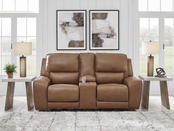 DeepWakes - Power Reclining Loveseat / Console / Adjustable Headrest - Caramel