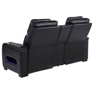 Zuma - Faux Leather Dual Power Reclining LED Loveseat - Black