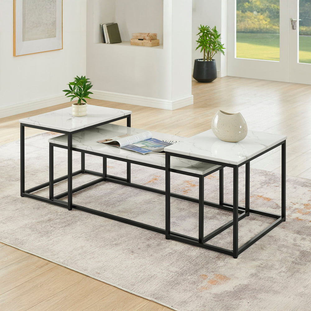 Vetra - Faux Marble 3 Piece Occasional Set - (Coffee & 2 End Tables) - Black / White
