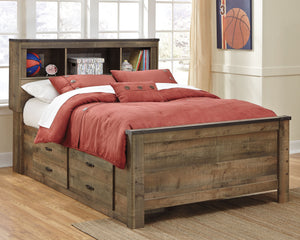 Trinell - Bookcase Storage Bed Dark Brown Full 2 Side Storage Drawers