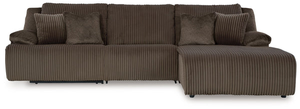 Top Tier - Reclining Sectional Dark Brown 3 Pc. Right Arm Facing Chaise Reclining Sectional