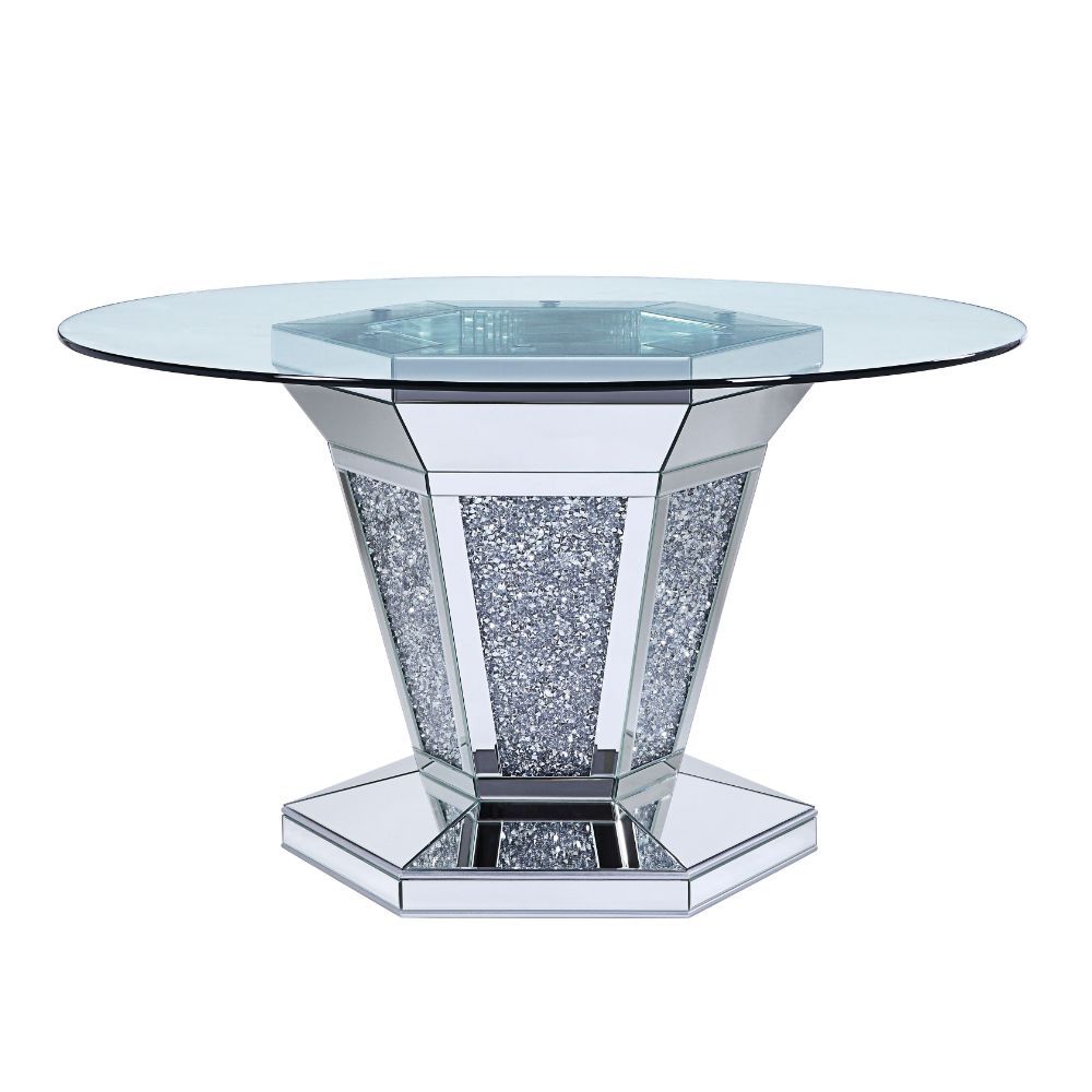 Noralie - Dining Table - Mirrored, Faux Diamonds & Clear Glass