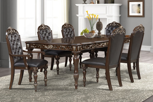 Maximus - Dining Table Set Dark Brown 7 Pc. Table, 4 Side, 2 Arm Chairs
